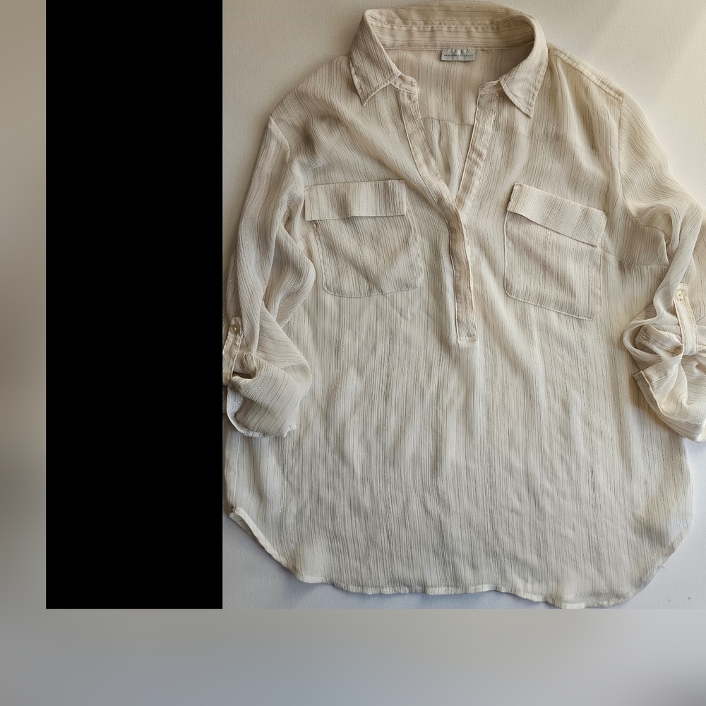 New York & Co. Blouse Womens Blouse Unknown Size Ivory Half Button‎ Collared Top